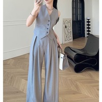 Nouvel ensemble tendance été 2026 pour femme : Gilet chic et luxueux style coréen avec patchwork et pantalon large, élégance de château