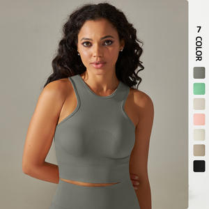 Gilet de yoga à haute élasticité transfrontalière européenne américaine mi-long couleur unie sport course vêtements de fitness - Product Image 6