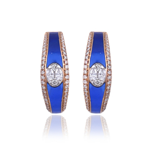 Boucles d'oreilles créoles en or rose 18 carats avec diamants et émail bleu, bijoux fins de luxe tendance, Ivaan Jewels SE4261 pour femmes, anniversaire - Product Image 1