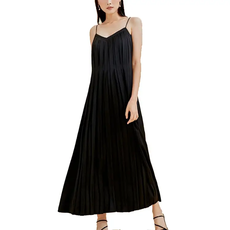 새로운 디자인 브랜드 품질 부드러운 주름 맥시 캐미솔 드레스 새틴 실크 아프리카 드레스 여성 의류