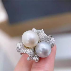 Support à bijoux en argent magnifique 10693DIY avec perles rondes de 10 à 13 mm, support vide pour anneaux en argent S925, accessoire pour anneaux de perles - Product Image 1