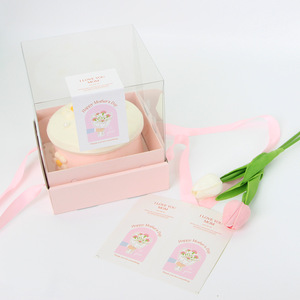 Hotsale kotak kue transparan 4 "6", kotak kemasan kue plastik hadiah bunga dengan pita - Product Image 3