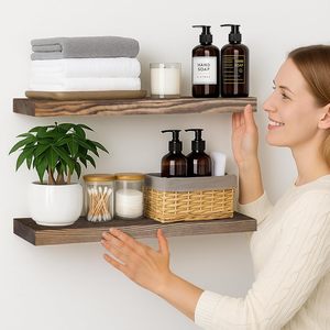 Customized Bathroom Living Room Bedroom Kitchen Rustic Wooden Wall Mounted <strong>Dark</strong> Walnut Farmhouse <strong>Wood</strong> Floating <strong>Shelves</strong> - Product Image 4