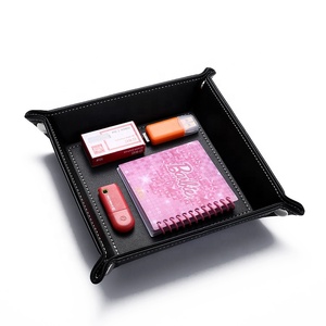 <span class=keywords><strong>Bureau</strong></span> en PU végétalien noir clé et pièce de monnaie en cuir bijoux stockage anneau de luxe présentoir - Product Image 1