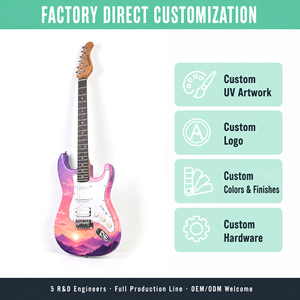 Guitarra Eléctrica Personalizada con Impresión UV, Doble Cutaway, Cuerpo Sólido, 21 Trastes, Pastillas SSH, Trémolo, Directo de Fábrica OEM - Product Image 2