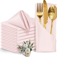 Servilletas de Tela Desechables de Estilo Moderno Hechas a Mano en Rosa Claro, Reutilizables de Poliéster para el Hogar, Eventos Empresariales, Restaurantes