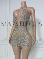 Robe de danse mini élégante en maille polyester brillante à imprimé pailleté et cristaux pour femmes, collection été 2025 MF, idéale pour les spectacles et les anniversaires
