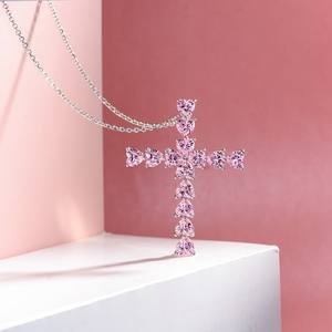 Collar de Plata de Ley 925 con Colgante de Cruz de Circonia Rosa y Amarilla en Forma de Corazón de Rodio de Alta Calidad de 5x5 mm, para Compromiso o Boda - Product Image 2