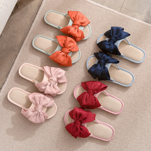 Wholesale New Fashionable Silk Bow Cotton Linen <b>slippers</b> Indoor and Outdoor Wear pink Plush <b>Slipper</b> - Product Image 5
