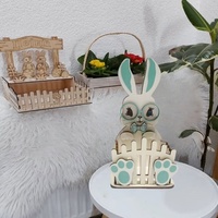 Porte-panier de Pâques moderne en bois imprimé UV, motif lapin mignon, décoration artisanale pour bonbons et œufs de mariage