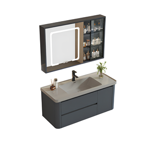Mueble de Baño Moderno de Madera Sólida para Hotel, Espejo Inteligente con Iluminación LED, Lavabo de Cerámica Resistente al Agua, Gabinete de Almacenamiento Montado en la Pared - Product Image 6