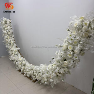 Chemin de table floral en soie artificielle blanche lisse, motif asymétrique brisé, 1,8-2,4 m, pour décoration de centre de table d'allée de mariage - Product Image 2