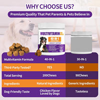 200 comprimés à mâcher multivitaminés pour chiens, 40-en-1, aide au bien-être, renforcement de l'immunité, soin de la mobilité des articulations, saveur poulet, 360g