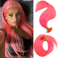Extensions de cheveux à pointe plate, cheveux vierges européens Remy, pré-collées à la kératine, vente en gros pour salons, en vrac, rose