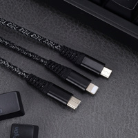 Câble de charge en tissu tressé 3 en 1, multi-ports USB, cordon de chargeur pour iPhone, type C, micro-téléphone, charge rapide