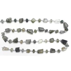 Tourmaline Rutilated thạch anh cốm & rondelle Shape Sterling Silver bạc mạ tràng hạt dây bọc chuỗi đối với trang sức làm - Product Image 1