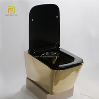 WC suspendu carré en céramique dorée de luxe européen avec réservoir encastré, toilettes murales en porcelaine pour villa