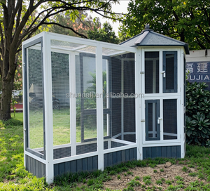 SDB011 Cage à oiseaux en bois moderne et respirante, grande maison pour animaux de compagnie, pour perroquets et pigeons, volière avec motif imprimé - Product Image 5