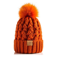 Bonnet ample en tricot à logo personnalisé Chapeau ample épais avec pompon en fausse fourrure Chapeau d'hiver