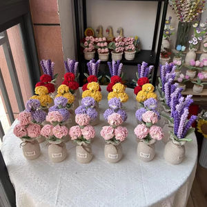 Best Gift for Mother's Day <strong>Handmade</strong> <strong>Crochet</strong> Carnation Potted Plants Colorful Hand <strong>Knitted</strong> Wool Yarn Home Decor Artificial <strong>Flower</strong> - Product Image 2