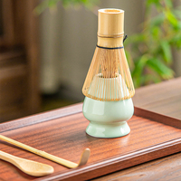 Kit de kit de matcha en bambou fait à la main accessoires de thé louche à thé en bambou fouet Matcha Chasen avec support en céramique