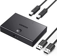 Commutateur de partage USB 2.0 UGREEN, 2 ports, adaptateur de commutateur périphérique, boîte 2 en 1, sortie, commutateur KM pour ordinateur, partage de 1 périphérique USB, concentrateur