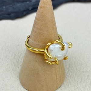 Bague minimaliste en argent avec pierre précieuse naturelle, plaquée or 18 carats, tendance, unisexe, avec perle baroque d'eau douce, pour fête, <span class=keywords><strong>mariage</strong></span> - Product Image 3