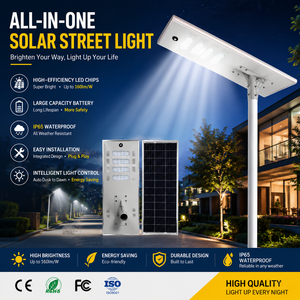 Lampadaire solaire tout-en-un économique et efficace, alimenté par batterie, IP65, en aluminium, pour l'éclairage nocturne - Product Image 2
