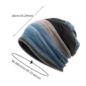 Unisex invierno cálido lento Beanie sombreros bufanda 2 maneras de usarlo algodón rayas pulóver sombrero al aire libre ciclismo esquí playa - Product Image 2
