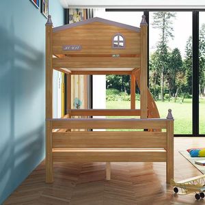Lit superposé pour enfants en bois, design mignon de <span class=keywords><strong>prince</strong></span>, fabrication directe d'usine, avec tiroirs inférieurs et toboggan en bois de chêne - Product Image 4