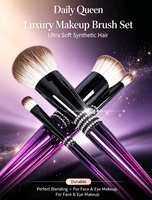 Daily Queen – Ensemble de 12 pinceaux de maquillage de luxe en bois brun et blanc, poils synthétiques doux, pinceau coudé, pinceau éventail, pinceau fond de teint, pinceau fard à paupières