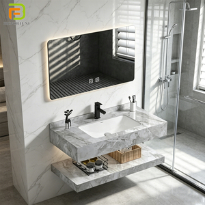 Mueble de Baño con Lavabo de Mármol Estilo Nórdico, Moderno, Económico, de Pared, con Lavabo de Pizarra y <span class=keywords><strong>Espejo</strong></span> LED - Product Image 1