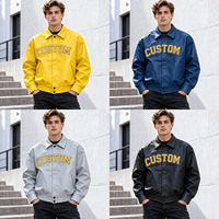 Blouson Bomber Homme Personnalisé en Similicuir Brodé avec Fermeture Éclair, Style Rétro Oversize, Veste Décontractée Streetwear et Sportive