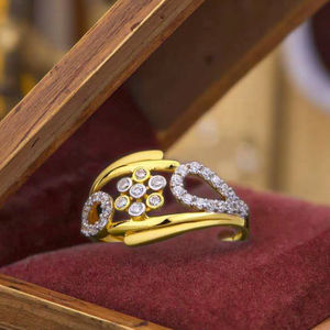 Anillo de oro personalizable con diseño de gota floral de 22 quilates con acentos de CZ, joyería elegante para fiesta y regalo para mujer - Product Image 1