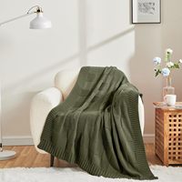 Olivgrüne Acryl-Strickdecke 127x152cm Weiche Gemütliche Warme Decke für Couch Bett Sofa Wohnzimmer Dekoration