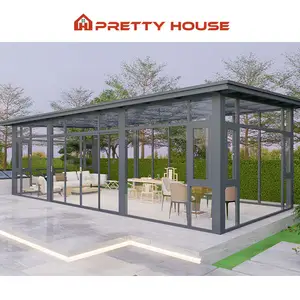 Contemporary House Backyard Aluminum Tempered Glass House Waterproof Sun Protection Four Season Winter Garden sunroom