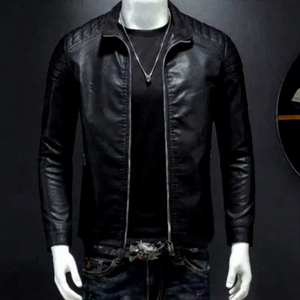 Chaqueta de Cuero Genuino Negra para Hombre, Ajustada, Estilo Motero, Cafe Racer, de Piel de Vacuno, con Hombros Acanalados, Clásica, Personalizada, para Invierno - Product Image 1
