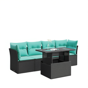 Set Divano da Esterno Moderno in Polyrattan Nero con Cuscini, 5 Posti, Arredamento da Giardino - Product Image 1