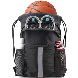 Drawstring Backpack Bag with Shoe Compartment X-Large Black Gym Sports String Cinch Backpack - Product Image 1