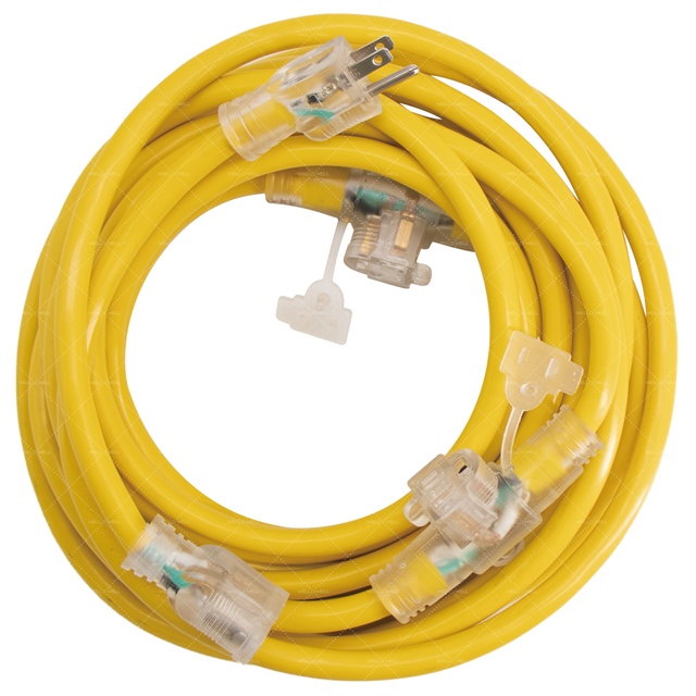 Linsheng 25ft 14/3 STW Outdoor Heavy Duty 100% Copper Extension Cord 3 Grounded Inline Outlets with Safe Cover