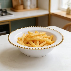 Tazones Desechables <span class=keywords><strong>de</strong></span> Plástico Blanco con Borde <span class=keywords><strong>de</strong></span> Perlas Doradas, Ideales para Fiestas, Picnics, Bodas, Catering, <span class=keywords><strong>Restaurantes</strong></span>, Venta al por Mayor - Product Image 3