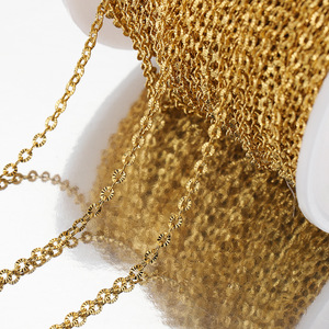 Chaîne en gros Aceworks simple en acier inoxydable plaqué or PVD 18 carats, chaîne câble gaufrée, maillons circulaires texturés, chaîne croisée, DIY au mètre - Product Image 3