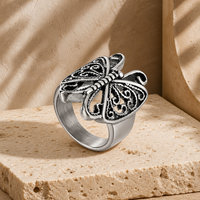 Bague Papillon Gothique Punk Vintage OEM en Acier Inoxydable Creux Filigrané, Bijou de Doigt Animalier pour Motard, Vente en Gros Usine
