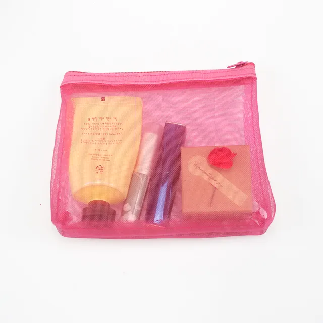 Travel Toiletry Pouch Nylon Mesh Cosmetic Makeup Organizer Bag Zipper Mesh Makeup Bag
