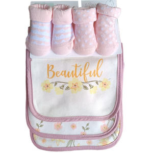 Baby Neugeborenen Baumwoll-Lätzchen-Socken-Kombinationsset Bedruckt Bestickt Langes Quadratisches Rutschfestes Handtuch Bequem und Niedlich - Product Image 1