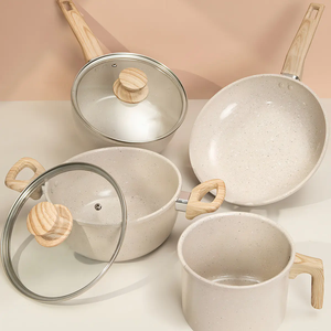 Offre Spéciale : Batterie de Cuisine 6 Pièces en Céramique Antiadhésive avec Poignées en Bois et Couvercles en Verre pour Cuisinières à Gaz et à Induction – Design Moderne - Product Image 2