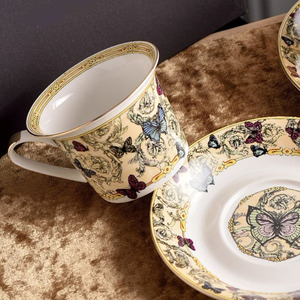Best Sell 58Pieces Western Style Golden butterfly Bone China Tableware Set Luxury Plates - Product Image 3