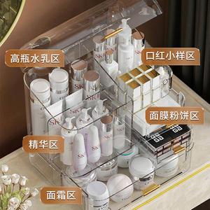 Boîte de rangement cosmétique en acrylique avec couvercle et tiroirs pour organiser le maquillage et les soins de la peau, organisateur de bureau, capacité 50L, couleur unie - Product Image 2