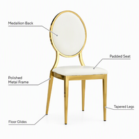 Chaise de salle à manger avec dossier en métal doré et motif soleil, assise rembourrée en similicuir blanc, mobilier pour hôtels, restaurants et banquets, vente en gros