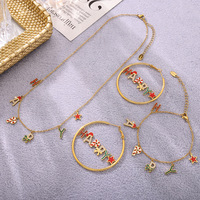 Parures de bijoux de Noël haut de gamme, émail coloré, zircone cubique, collier avec pendentif lettre joyeuse, bracelet, boucles d'oreilles pour femmes